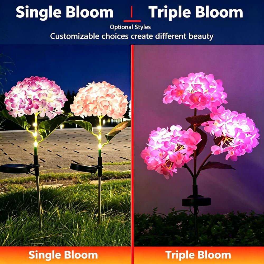 Solar Hydrangea Flower Lights, Outdoor Garden Decoration with Solar Power