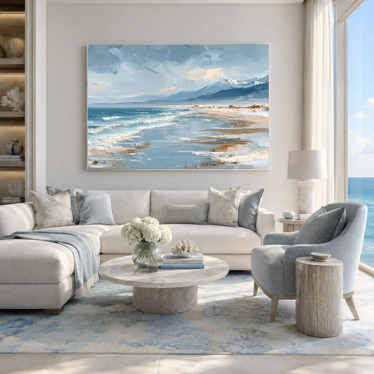 Hand-Painted Abstract Ocean And Sky Canvas Art #OC234