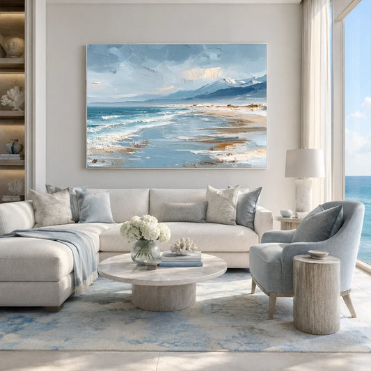 Hand-Painted Abstract Ocean And Sky Canvas Art #OC234