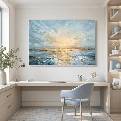 Hand-Painted Abstract Ocean And Sky Texture Canvas Art #OC235