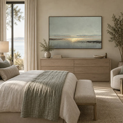 Hand-Painted Abstract Ocean And Sky Canvas Art #OC228