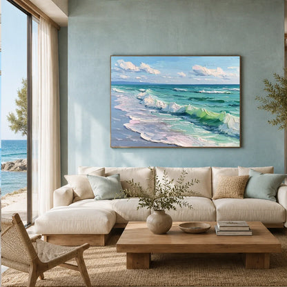 Hand-Painted Abstract Ocean And Sky Canvas Art #OC233
