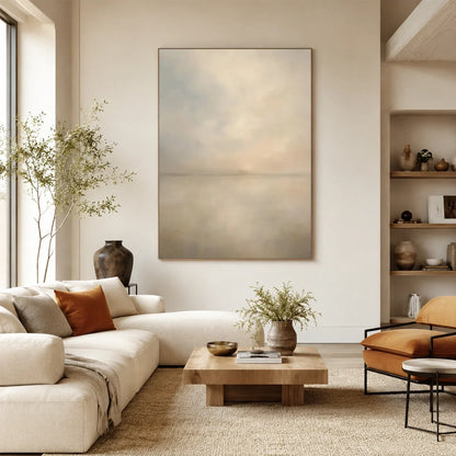 Hand-Painted Abstract Ocean And Sky Canvas Art #OC230
