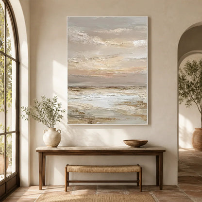 Hand-Painted Abstract Ocean And Sky Textured Canvas Art #OC229