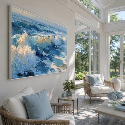 Hand-Painted Abstract Ocean And Sky Canvas Art #OC232