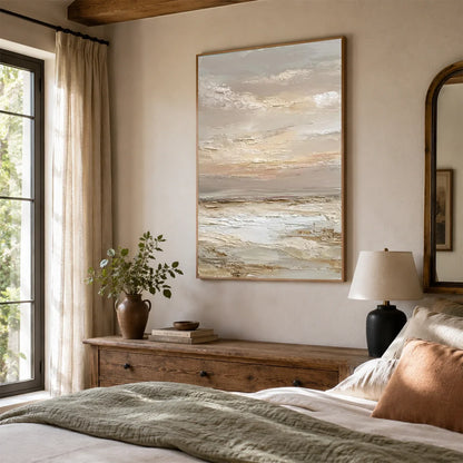 Hand-Painted Abstract Ocean And Sky Textured Canvas Art #OC229