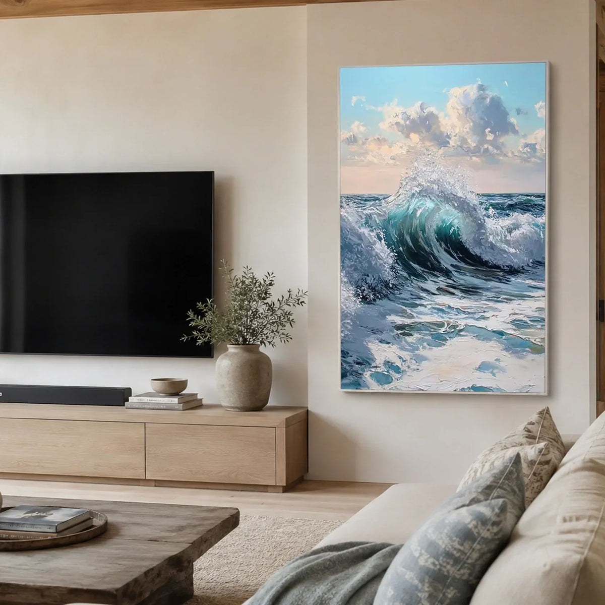 Hand-Painted Abstract Ocean Textured Canvas Art #OC226