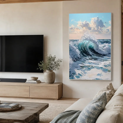 Hand-Painted Abstract Ocean Textured Canvas Art #OC226