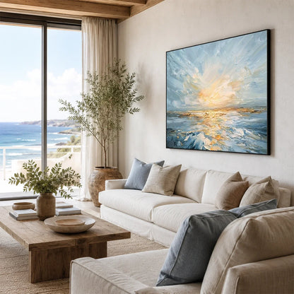 Hand-Painted Abstract Ocean And Sky Texture Canvas Art #OC235