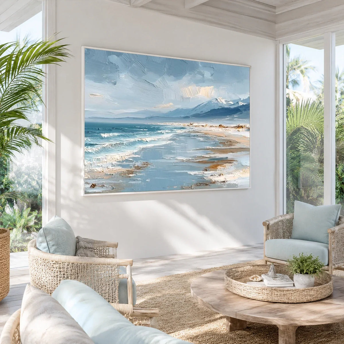 Hand-Painted Abstract Ocean And Sky Canvas Art #OC234