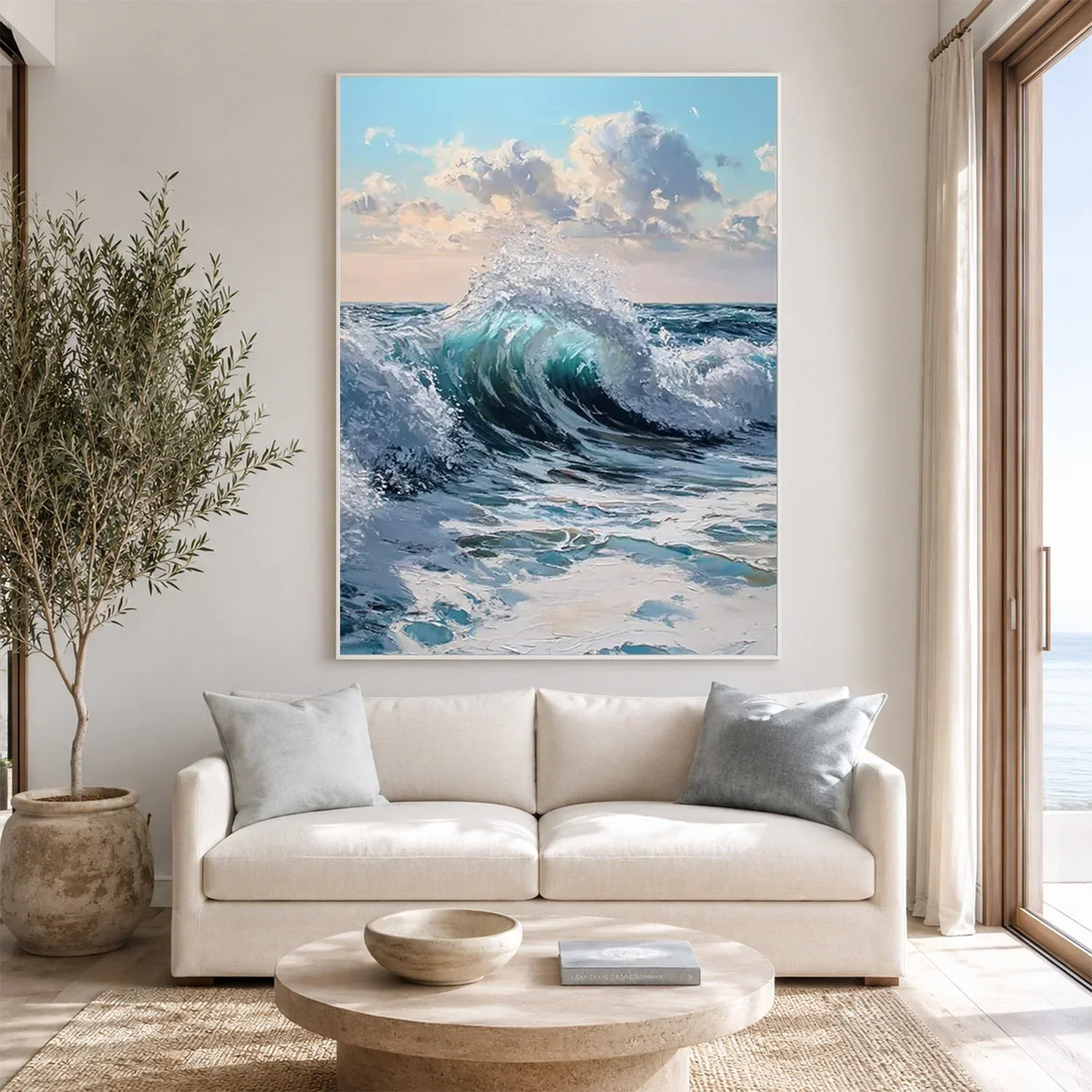 Hand-Painted Abstract Ocean Textured Canvas Art #OC226