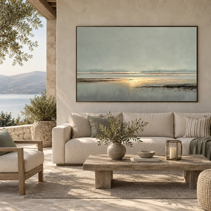 Hand-Painted Abstract Ocean And Sky Canvas Art #OC228