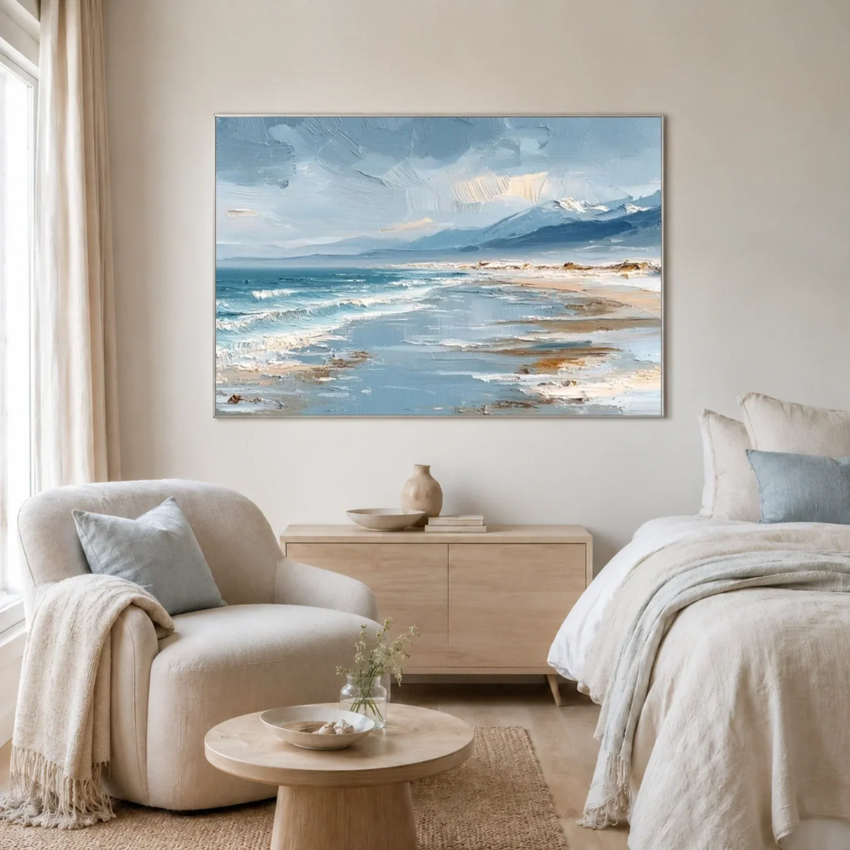Hand-Painted Abstract Ocean And Sky Canvas Art #OC234