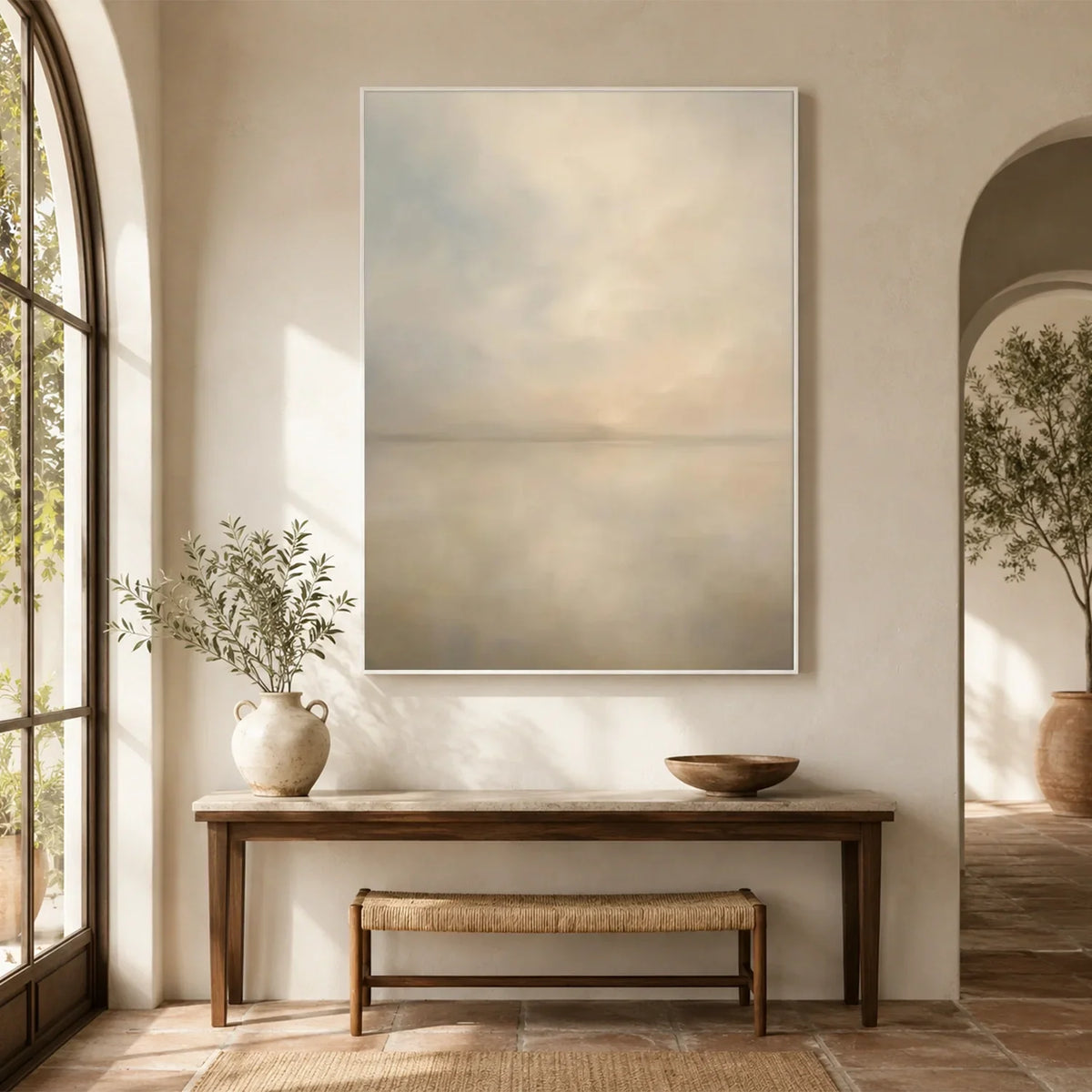 Hand-Painted Abstract Ocean And Sky Canvas Art #OC230