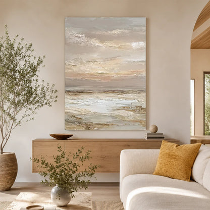 Hand-Painted Abstract Ocean And Sky Textured Canvas Art #OC229