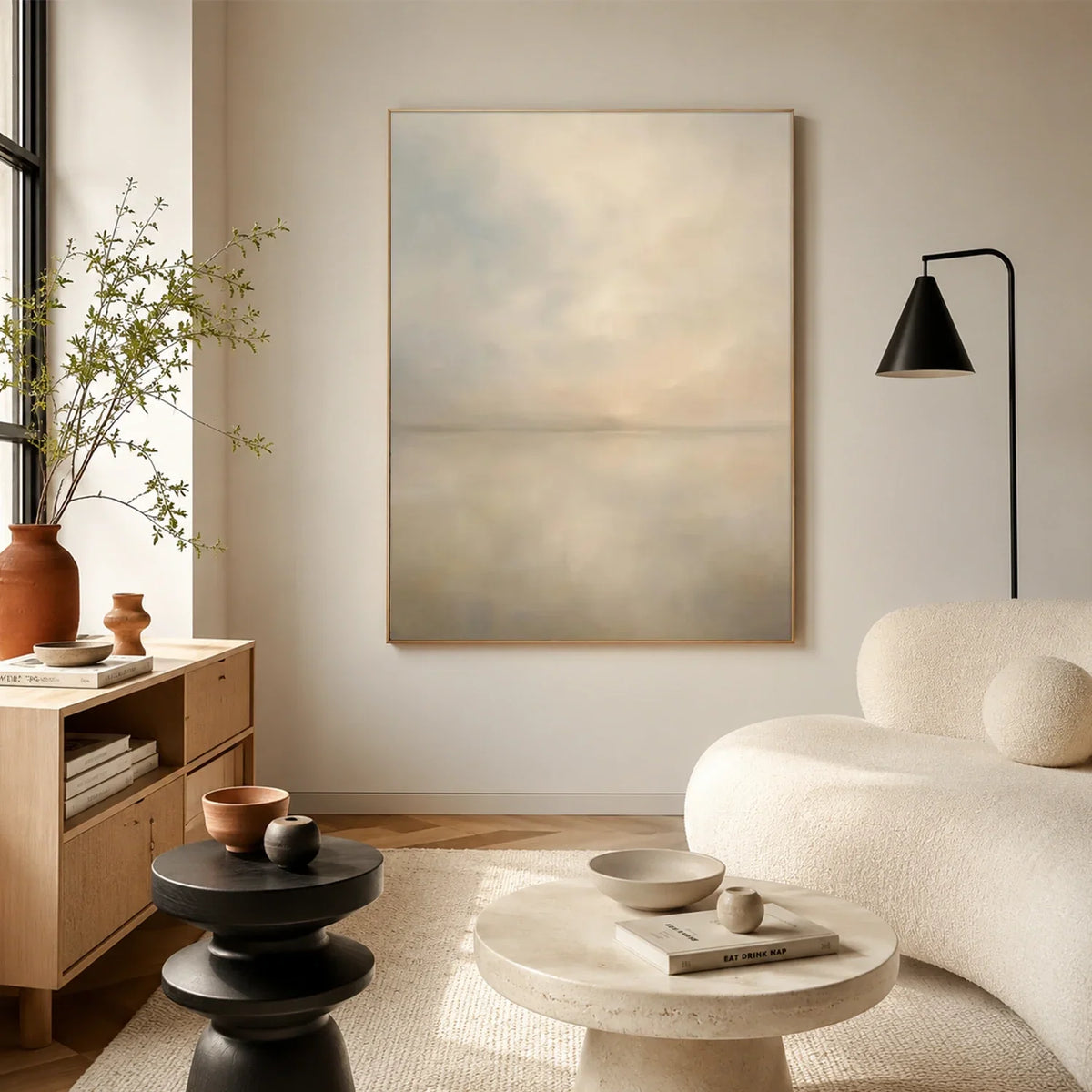 Hand-Painted Abstract Ocean And Sky Canvas Art #OC230