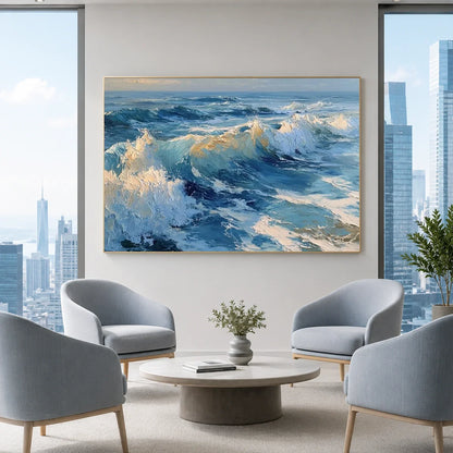 Hand-Painted Abstract Ocean And Sky Canvas Art #OC232