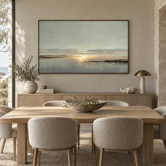 Hand-Painted Abstract Ocean And Sky Canvas Art #OC228