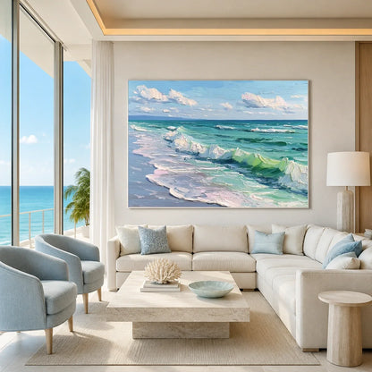 Hand-Painted Abstract Ocean And Sky Canvas Art #OC233