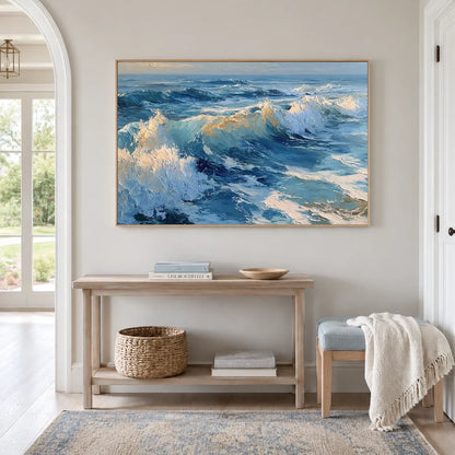 Hand-Painted Abstract Ocean And Sky Canvas Art #OC232