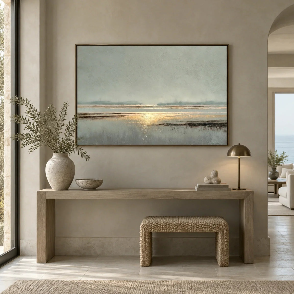 Hand-Painted Abstract Ocean And Sky Canvas Art #OC228