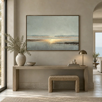 Hand-Painted Abstract Ocean And Sky Canvas Art #OC228