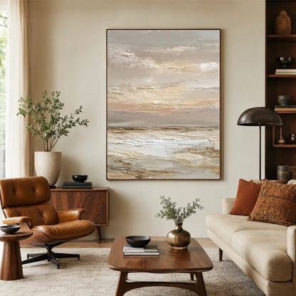 Hand-Painted Abstract Ocean And Sky Textured Canvas Art #OC229