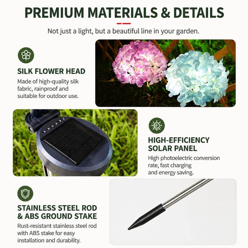 Solar Hydrangea Flower Lights, Outdoor Garden Decoration with Solar Power
