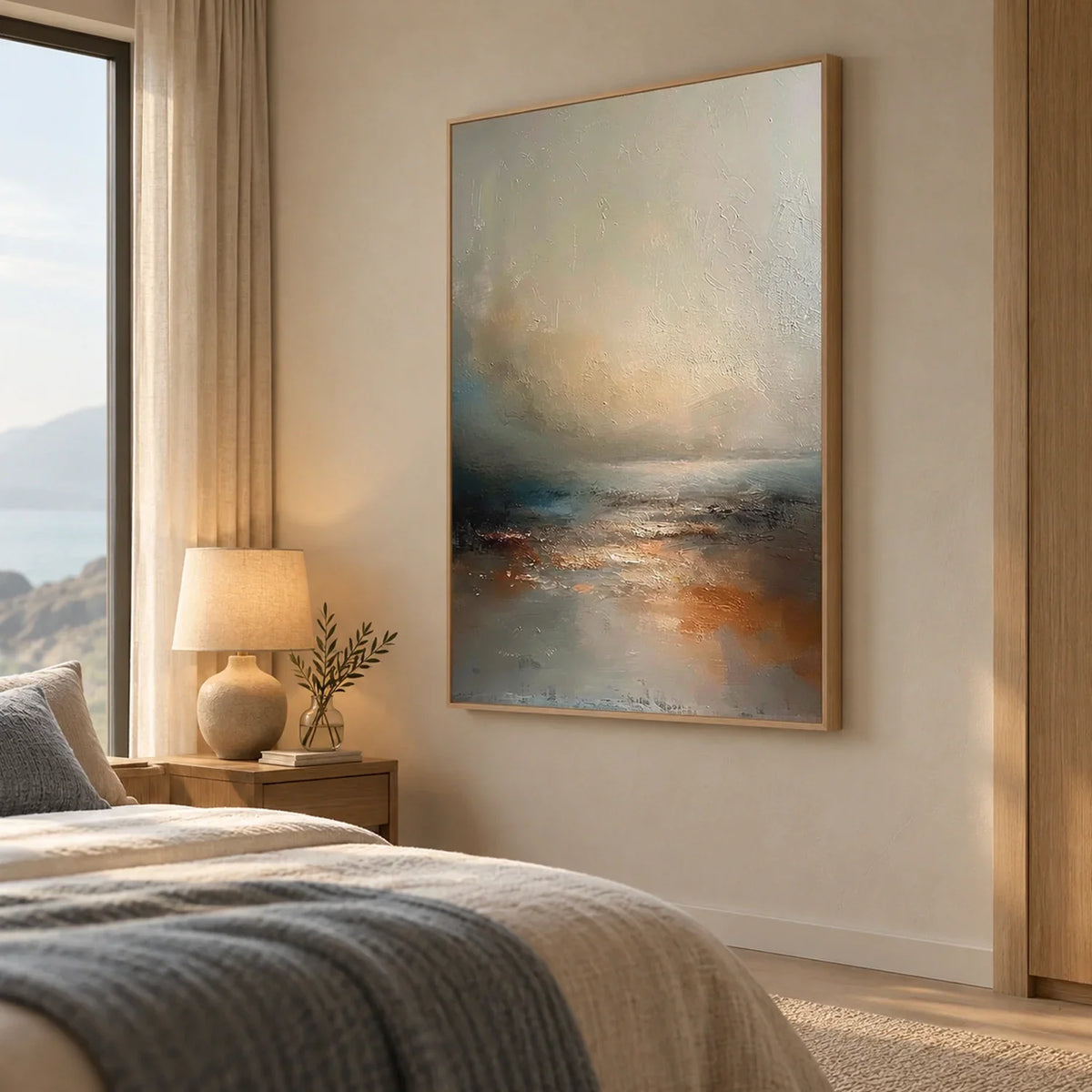Hand-Painted Abstract Ocean And Sky Canvas Art #OC236