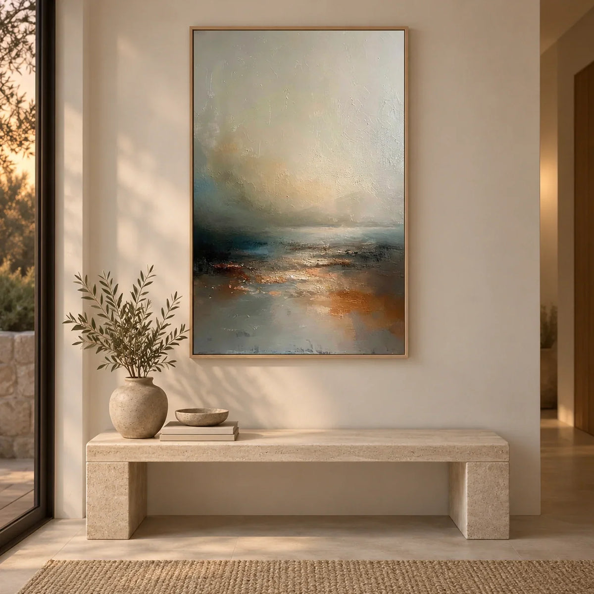 Hand-Painted Abstract Ocean And Sky Canvas Art #OC236