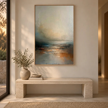 Hand-Painted Abstract Ocean And Sky Canvas Art #OC236