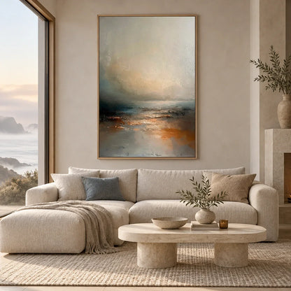 Hand-Painted Abstract Ocean And Sky Canvas Art #OC236