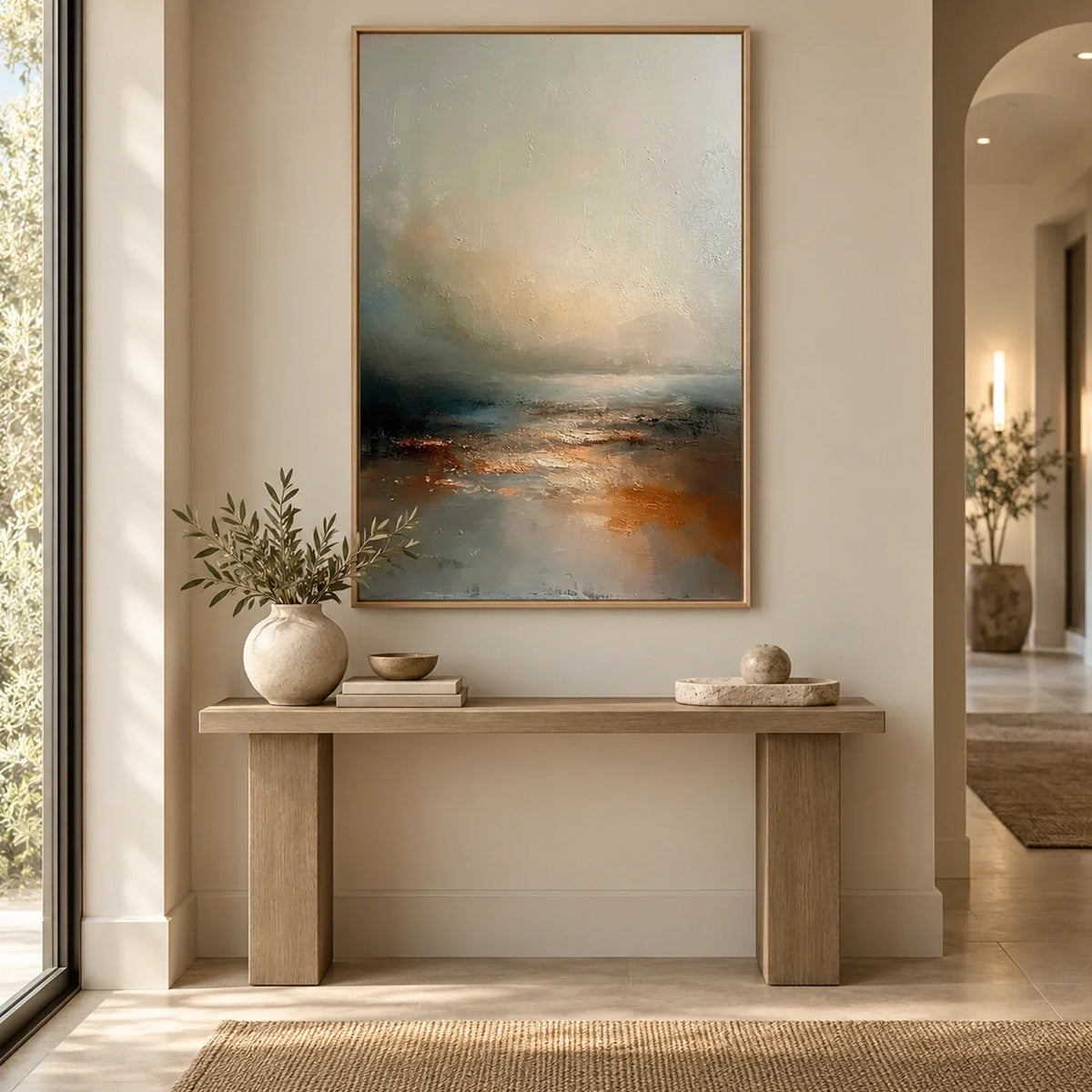 Hand-Painted Abstract Ocean And Sky Canvas Art #OC236