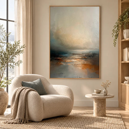 Hand-Painted Abstract Ocean And Sky Canvas Art #OC236